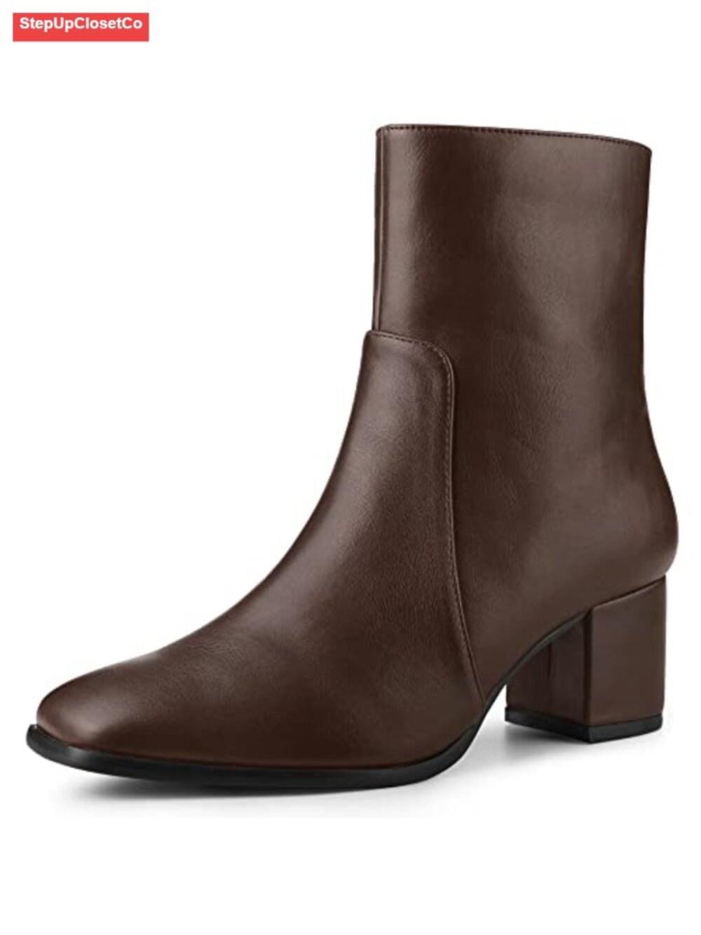 Faux Leather Square Toe Side Zip Block Heel Ankle Boots Booties